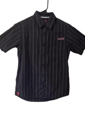 Hawk Boys Black Pinstripe Button-Up Shirt Size S 8